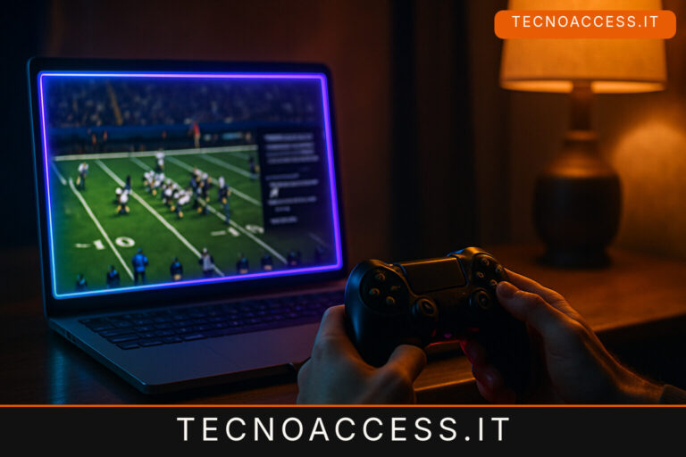 Illustrazione generica sul football americano digitale, con computer e controller.