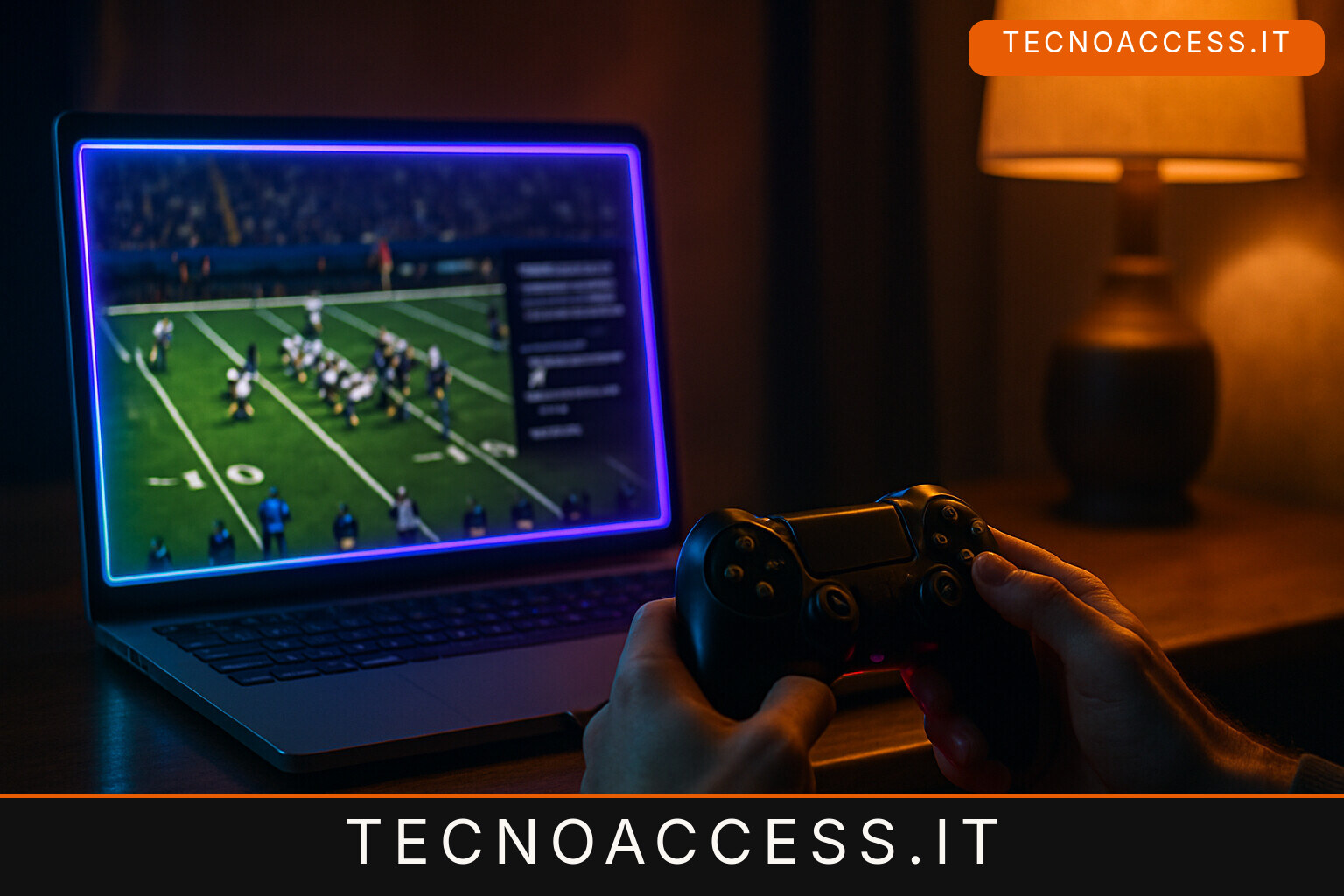 Illustrazione generica sul football americano digitale, con computer e controller.