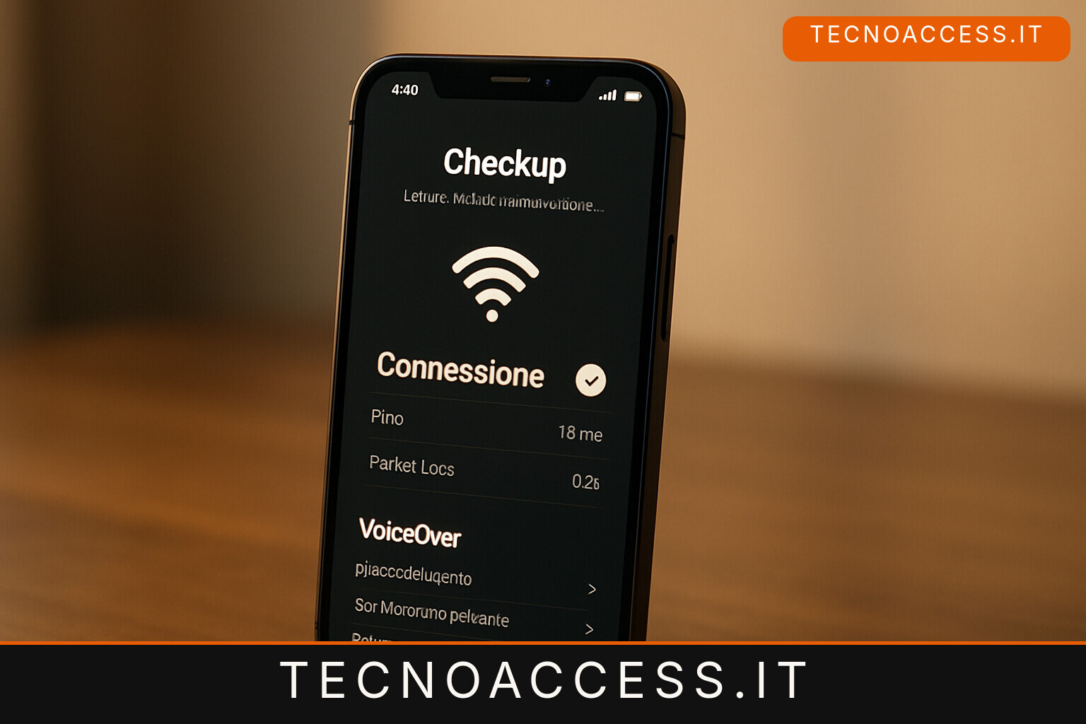 Illustrazione di uno smartphone con il simbolo Wi-Fi e controlli della connessione.